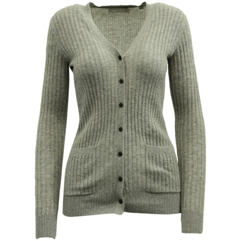 City Fashion Vince Ribbed Knitted Cardigan in Grey Cashmere