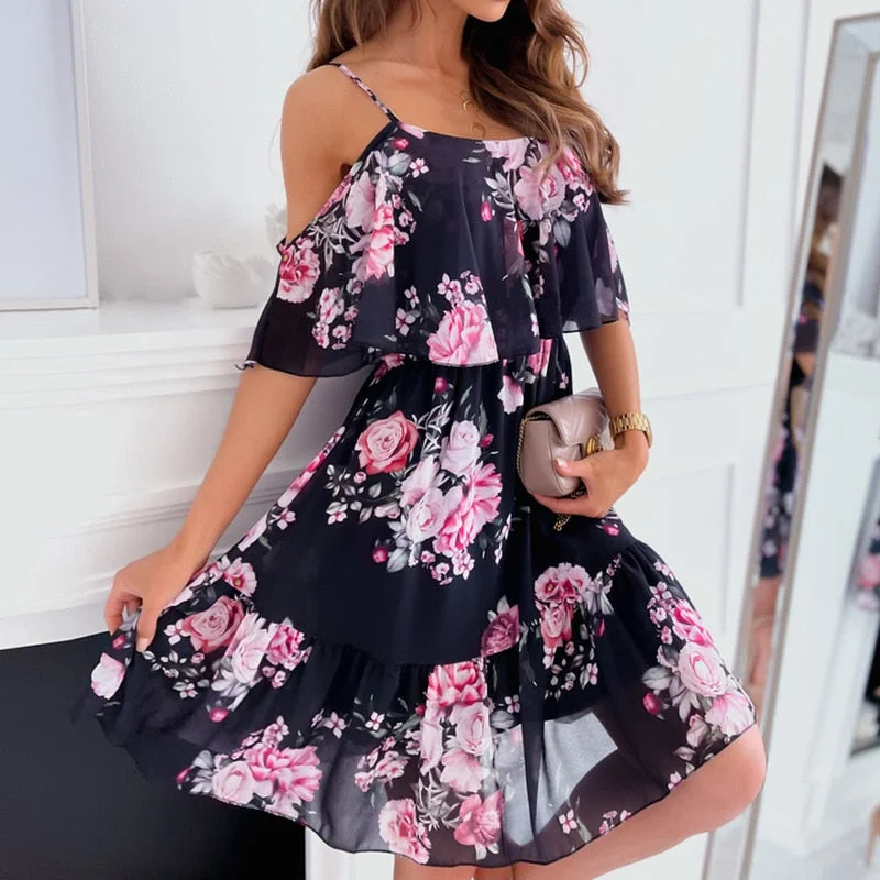 Women's Trendy Outfits FashionSierra - Backless Off Shoulder Floral Print Boho Beach Dress