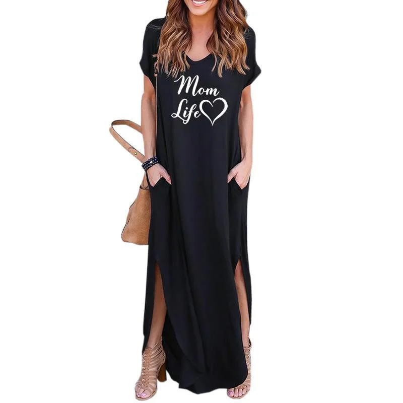 Latest Trends MOM Life Print women maxi dress fashion clothes american dresses Plus Size long vestidos sexy 2022 summer casual dress