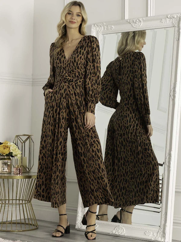 Discount Price Gael Long Sleeve Jumpsuit (Brown Animal)