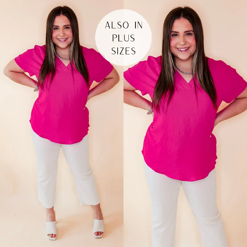 Best Boutiques Online Cause To Celebrate V Neck Short Sleeve Top in Hot Pink