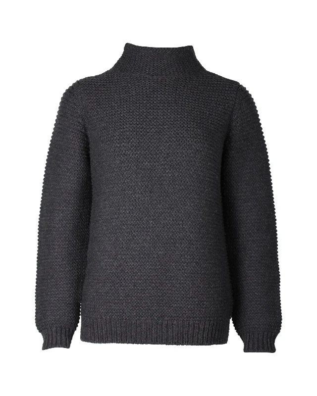 Trendy Street Style Clothing A.P.C. Chunky Knit Turtleneck Sweater in Charcoal Merino Wool