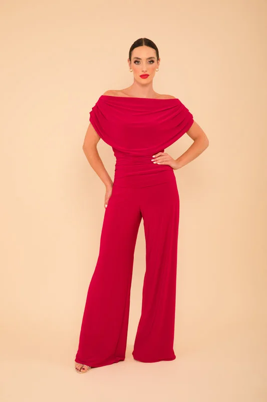 Preppy Style Carbon Jersey Jumpsuit (Magenta)