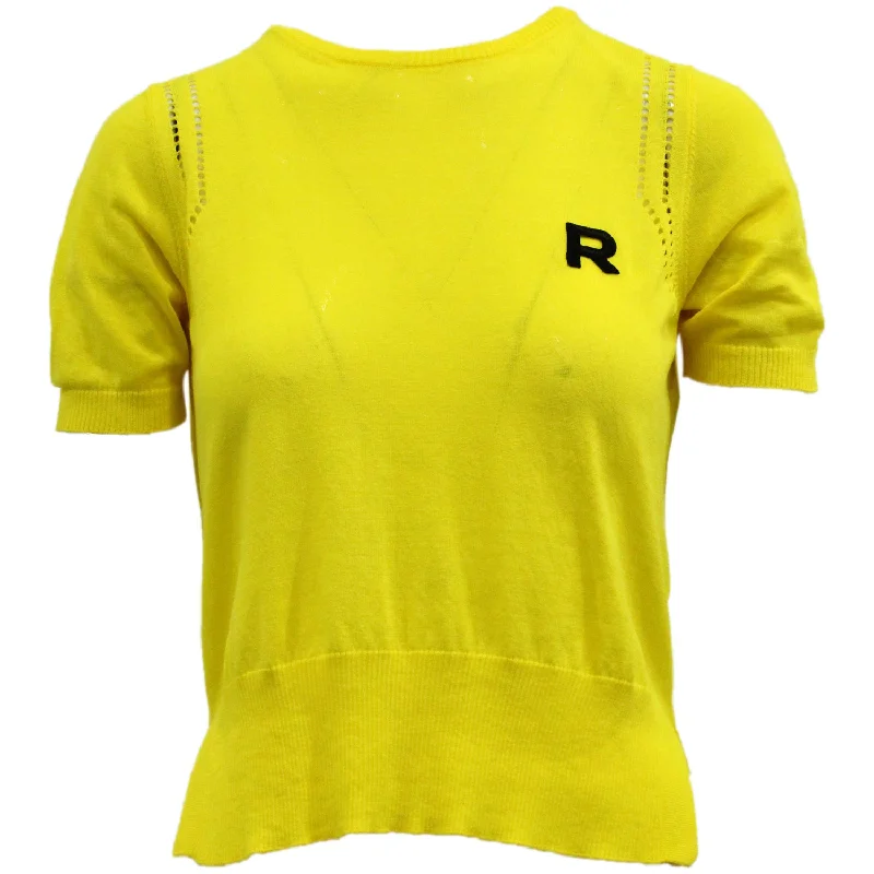 Boho Chic Fashion Rochas Knitted T-shirt in Yellow Cotton