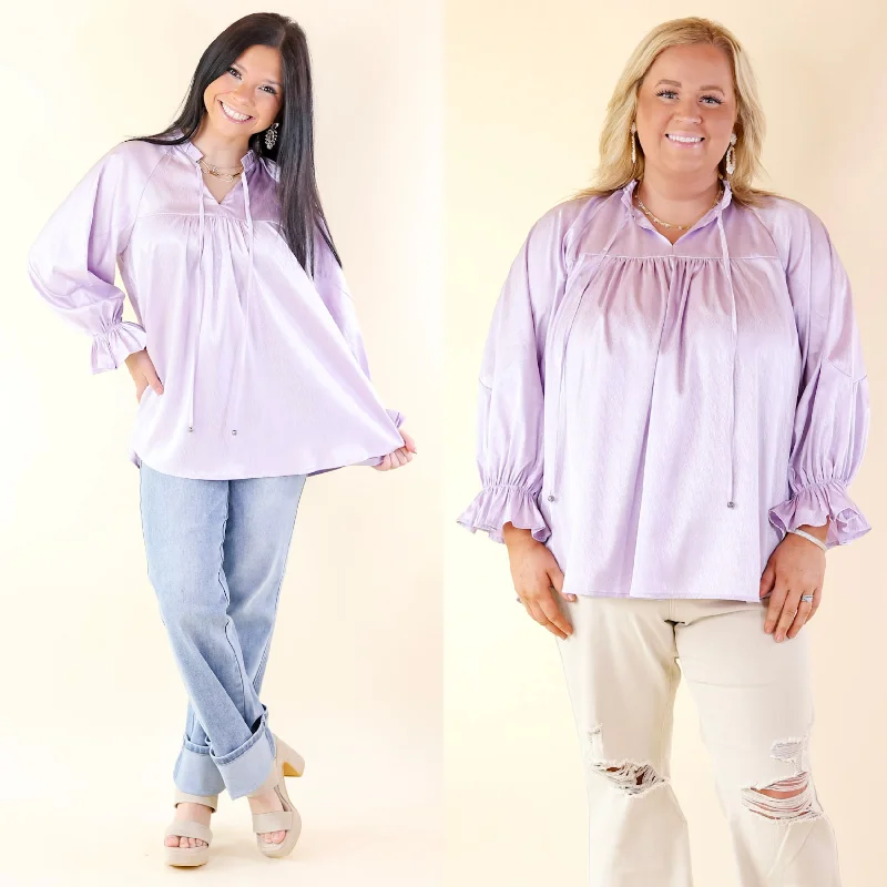 Catch Every Fashion Trend Sunset Situation Front Tie Keyhole Blouse in Lavender Purple