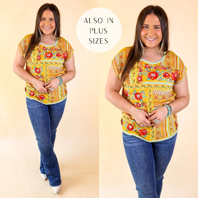 Women Wear Boutique Sonoma Valley Bright Embroidered Short Sleeve Top in Marigold Yellow