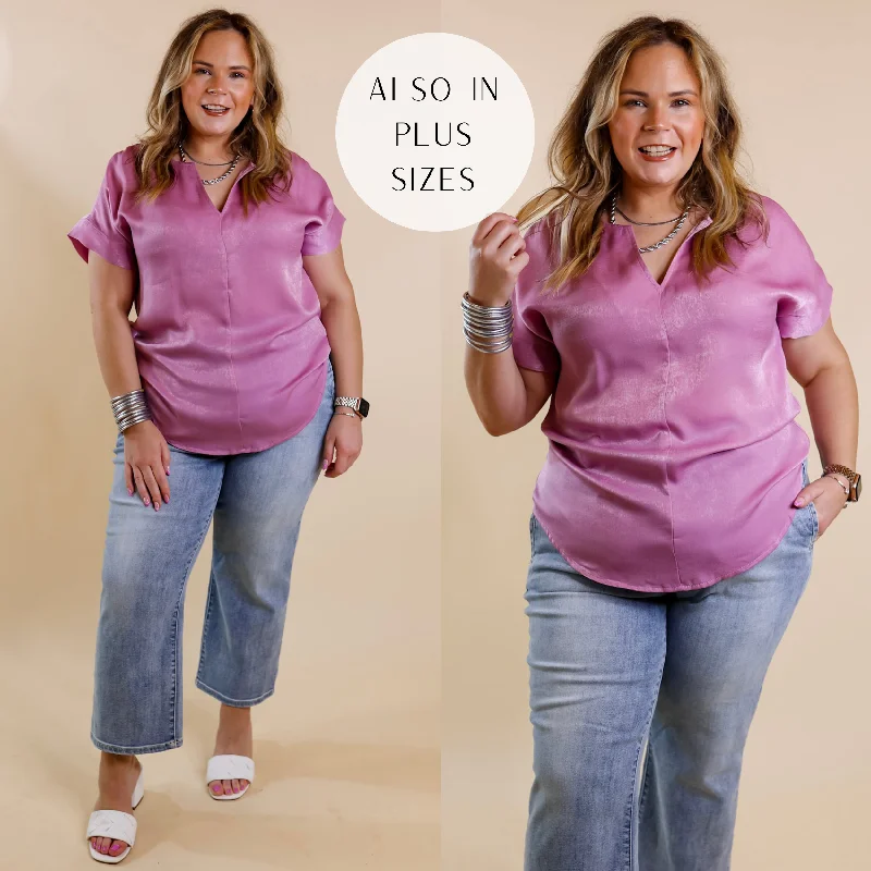 Clearance Sale Channeling Confidence Notch Neck Short Sleeve Top in Dusty Purple