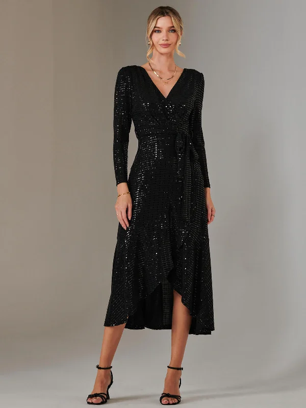 Wardrobe Upgrade Long Sleeve Metallic Spot Maxi Dress, Black