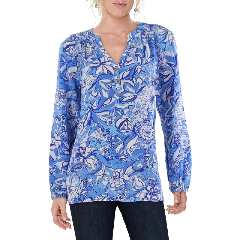 Trendy Women's Collection Womens Silk Floral Print Blouse