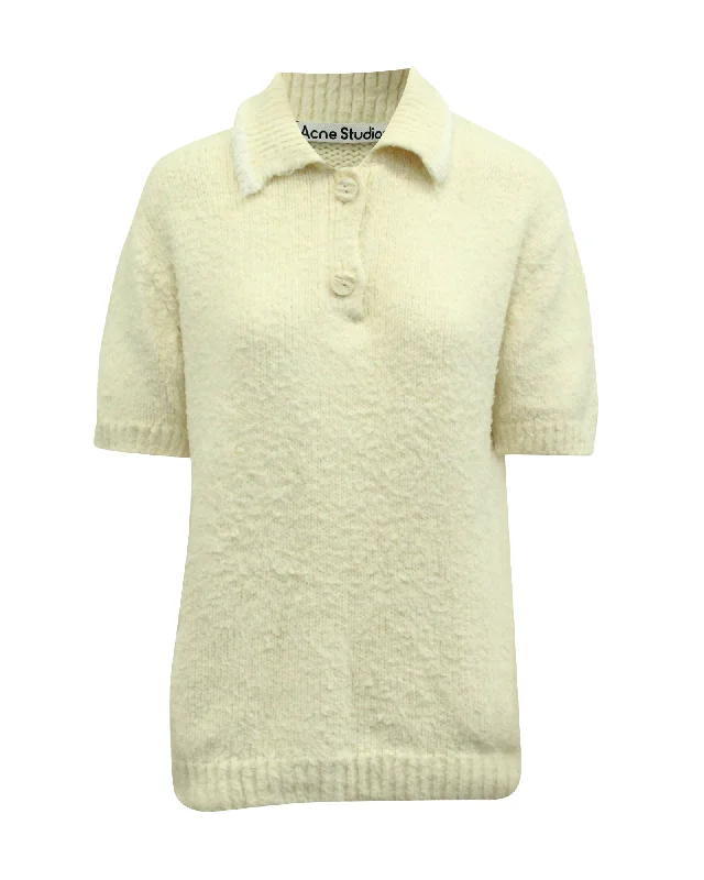 Big Sale Event Acne Studios Knitted Polo Shirt in Cream Cotton