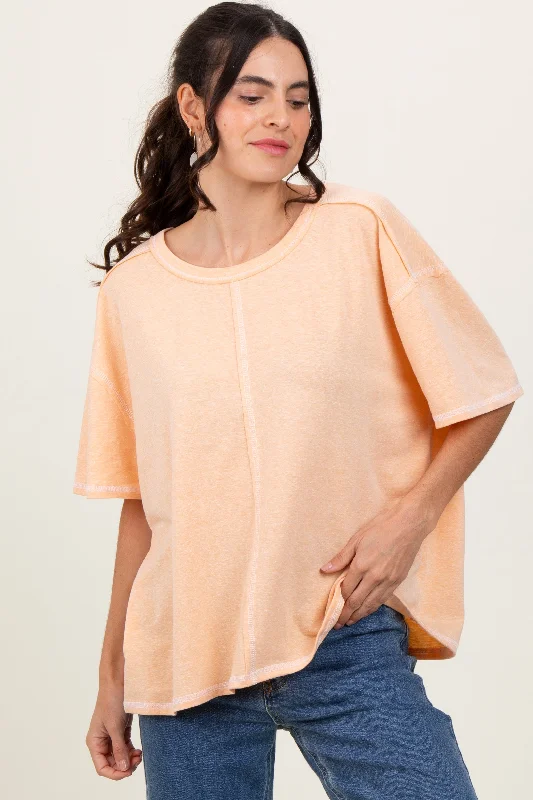 Women's Clothing for Every Season and Trend Peach Solid Tri-Blend Short Sleeve Tunic Top