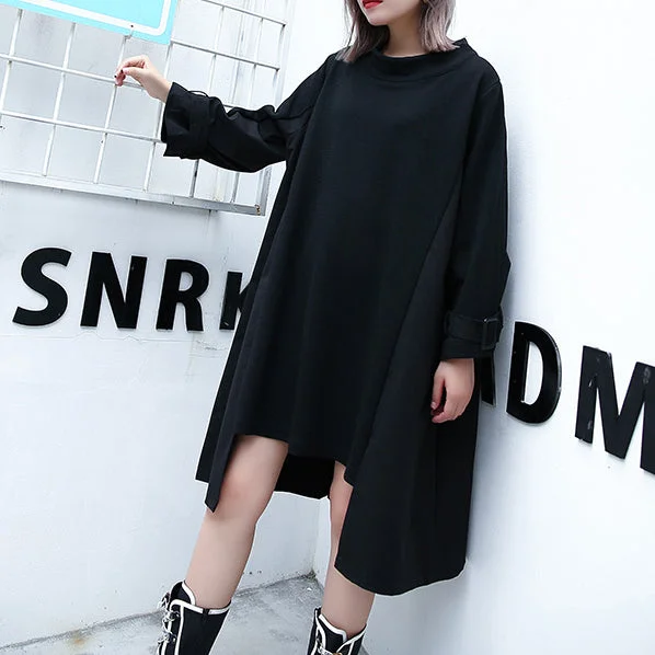 Fresh Styles, Fresh Deals vintage black knee plus size traveling dress asymmetric Elegant O neck patchwork natural dress