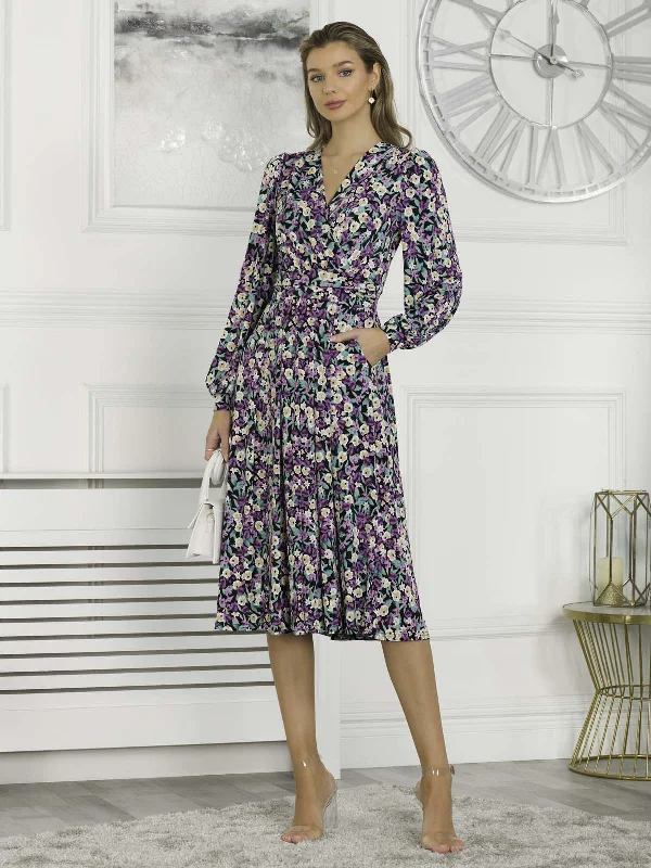 Unleash Your Trendy Side Libby Long Sleeve Midi Dress, Purple Floral