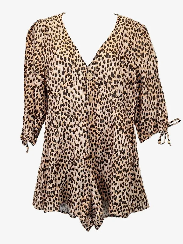 Trendy Threads Kivari Feminine Button Up Leopard Playsuit Size M