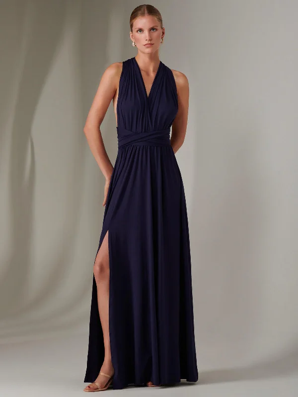 Evening Elegance Halter Neck Maxi Bridesmaid Dress, Navy