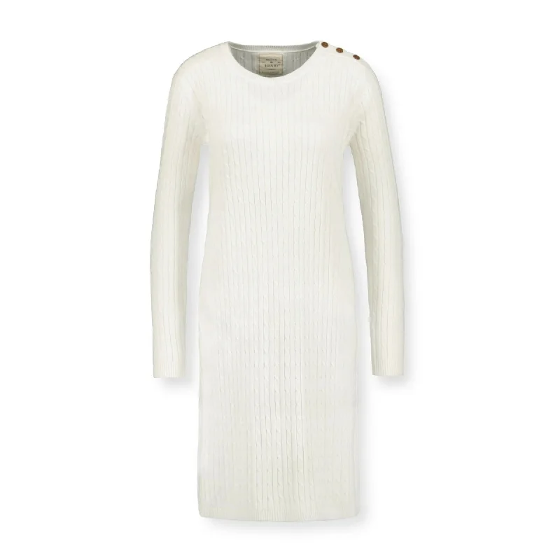 Casual Wear Cable Sweater Dress with Elbow Patches