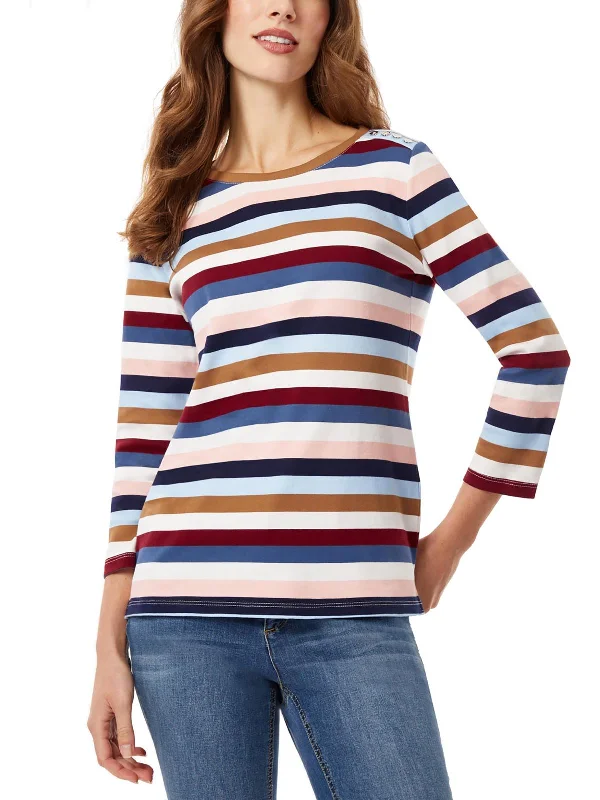 Boho Chic Fashion Womens Cotton Striped T-Shirt