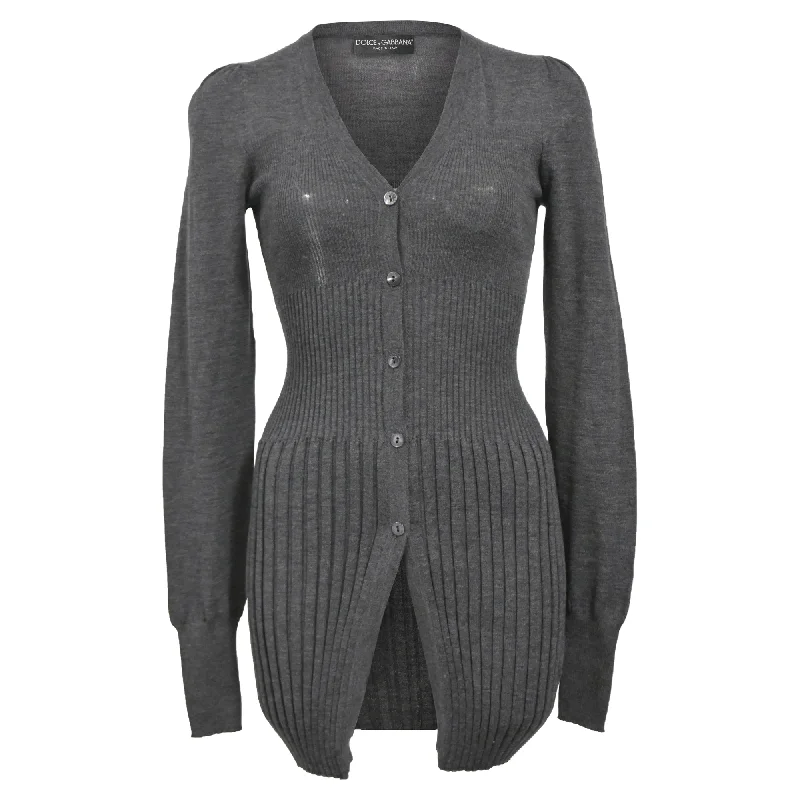 Everyday Fashion Dolce & Gabbana Rib Knit Button Front Cardigan in Grey Wool