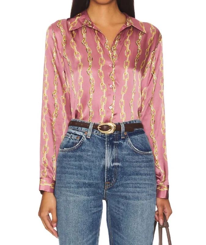 Style Streetwear Tyler Long Sleeve Blouse In Mauve Rose Metallic Chain