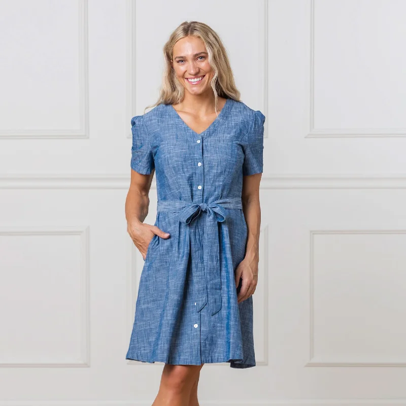 Plus Size Women's Fashion Organic Button Front Chambray Dress