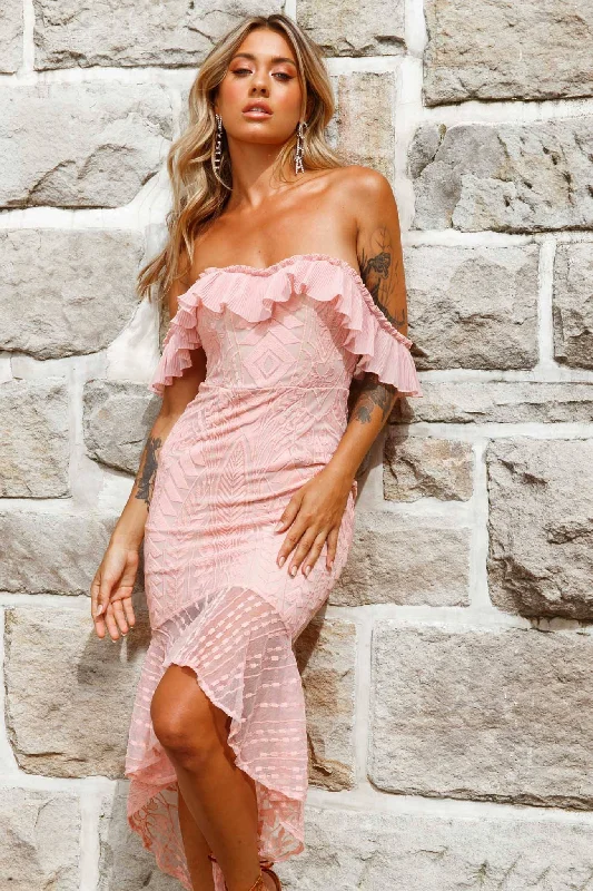 Wardrobe Essentials Dreamy Off-Shoulder High-Low Hem Dress Blush