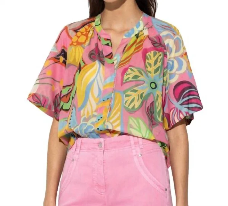 Casual Fashion Carribean Blouse In Pink Multi