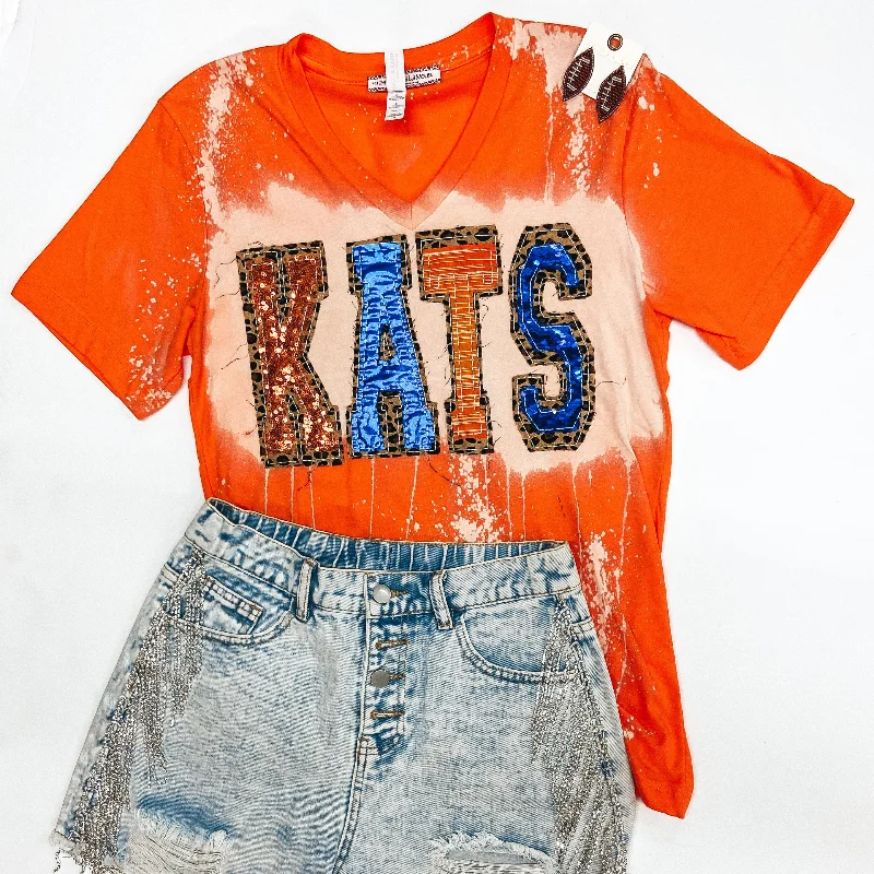 Vibrant Styles Bearkat Game Day | Kats Mix Print Patch Tee with Bleach Distressing in Orange