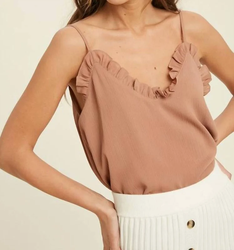 Stylish Dresses for Women Ruffle Detail Cami Top In Dusty Ginger