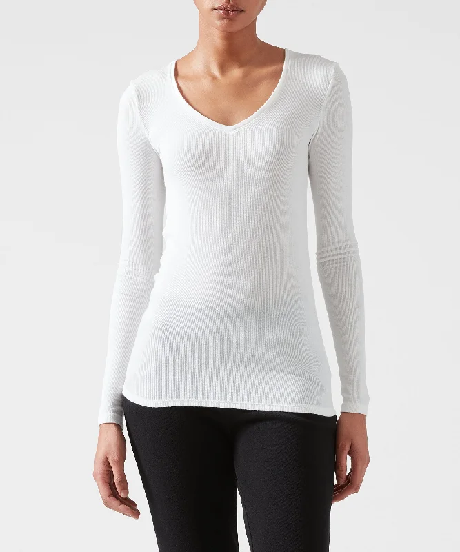 Signature Style Essentials Modal Rib Long Sleeve V-Neck Tee - White