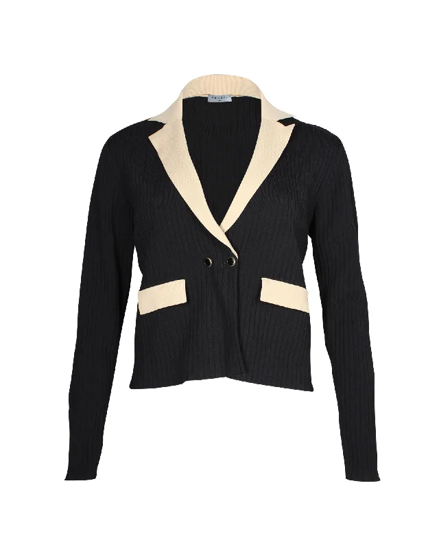 Fashion Essentials Sandro Paris Knitted Contrasting Cropped Cardigan in Beige and Black Viscose