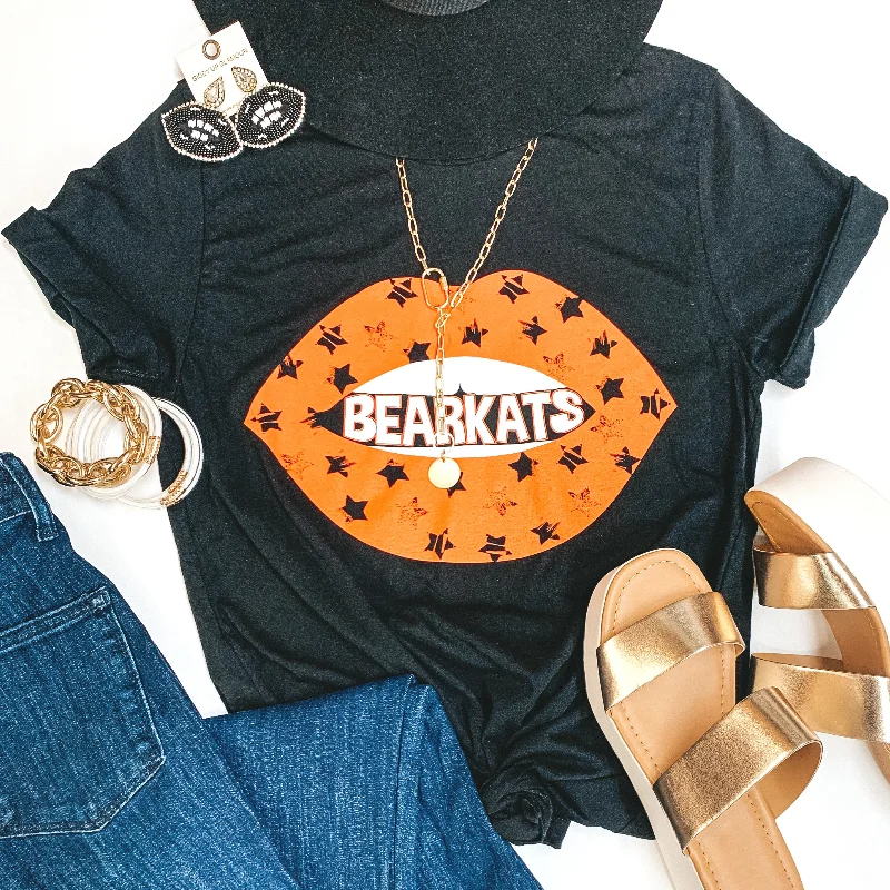 Fashion Forward Bearkat Game Day | Bearkats Star Print Lips Short Sleeve Graphic tee in Black