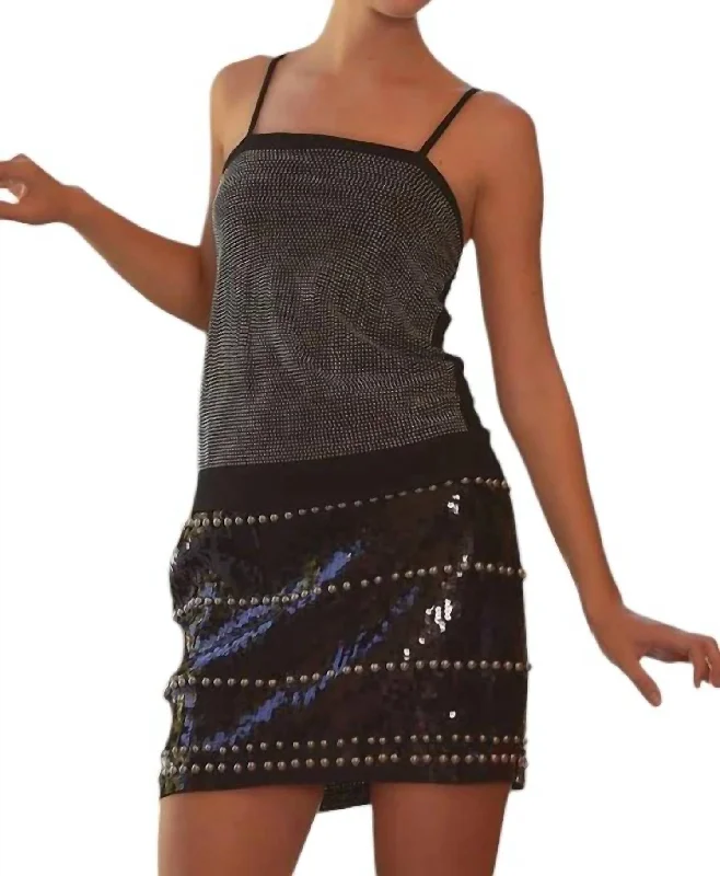 Innovate Your Wardrobe Sparkle Rhinestone Cami Top In Black