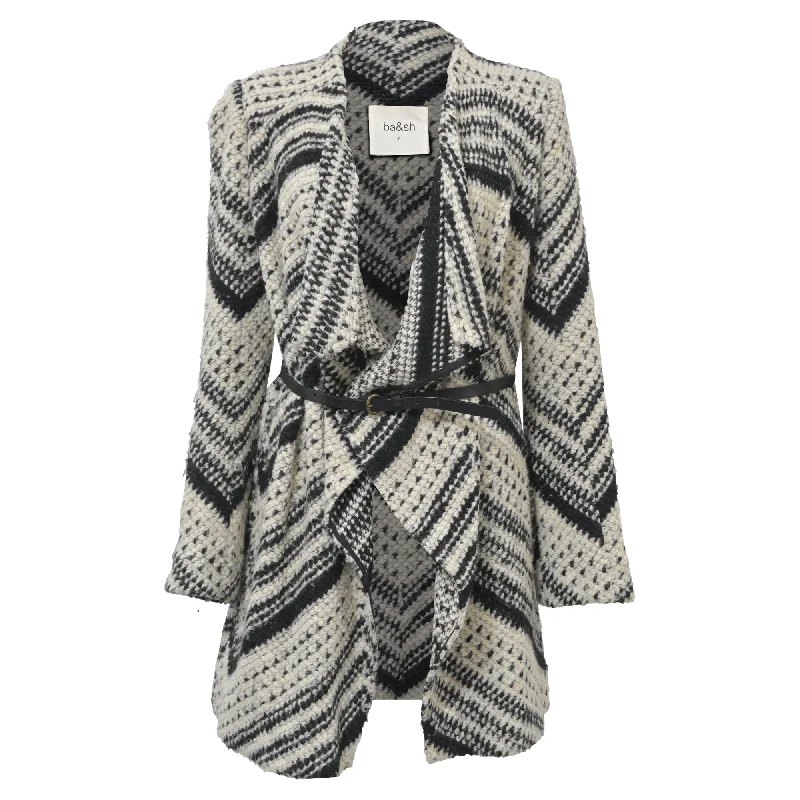 Women's Urban Fashion Ba&Sh Ilda Open Knit Belted Cardigan in Black and White Polyester