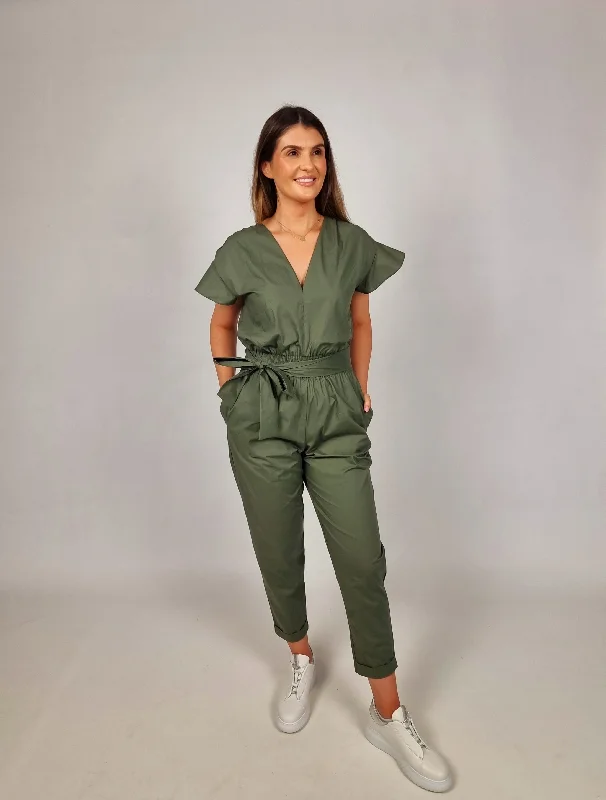 Stylish Basics Access Green Jumpsuit With Ruffles