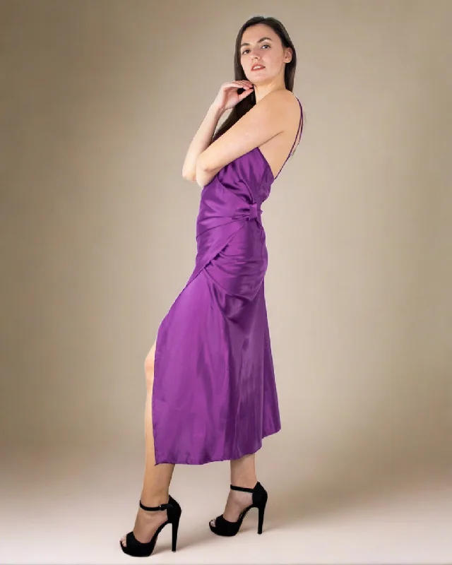 Chic Trend Collection Amaya Deep Purple Satin Dress - Satin Party Dress