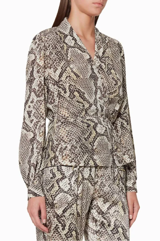 Holiday Discount Cara Wrap Blouse In Natural Multi Python