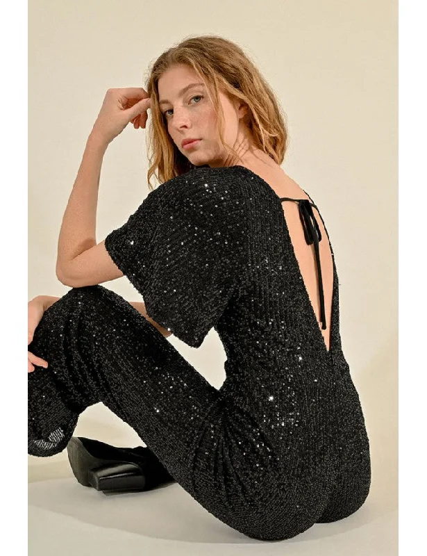 Crazy Discounts, Hurry Up Molly Bracken Black Sequin Jumpsuit