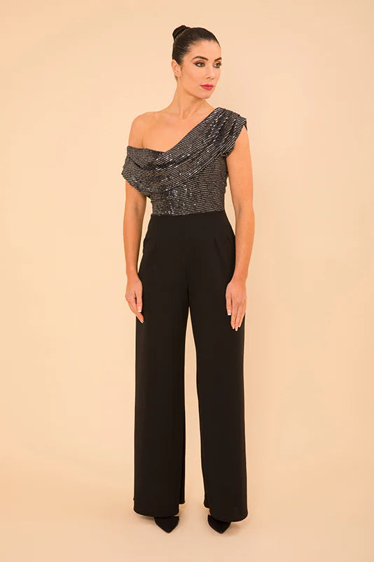 Trendy Fashion For Women Venice Jumpsuit (Black & Gunmetal Sequin)