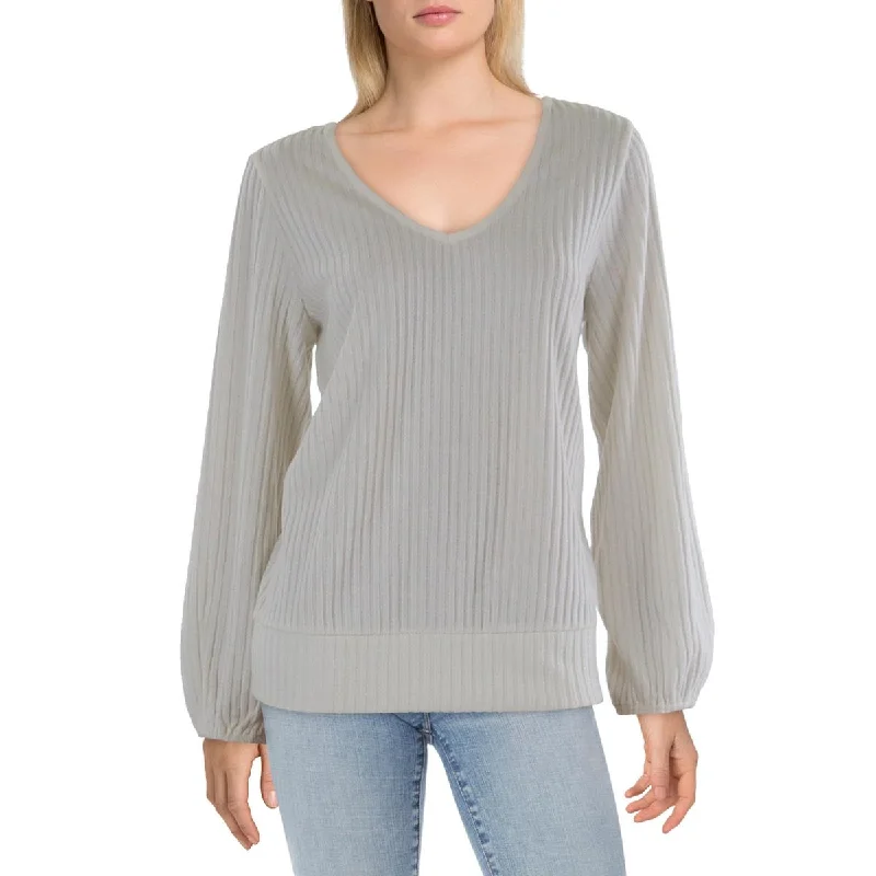 Wardrobe Essentials Womens Ribbed Double V Blouse