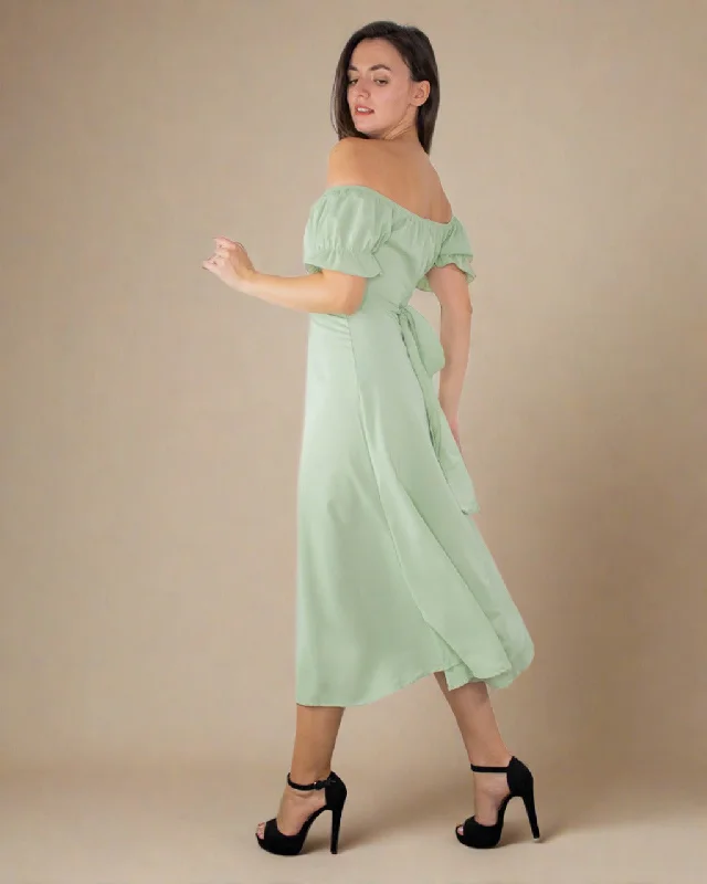 Trendy Women's Wear Sophia Green off Shoulder Dress - Sage Green Cocktail Dress