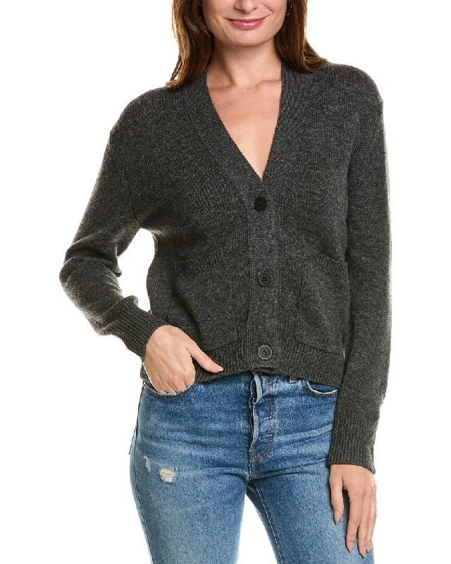 Elegant Clothing Forte Cashmere Pocket V-Neck Wool & Cashmere-Blend Cardigan