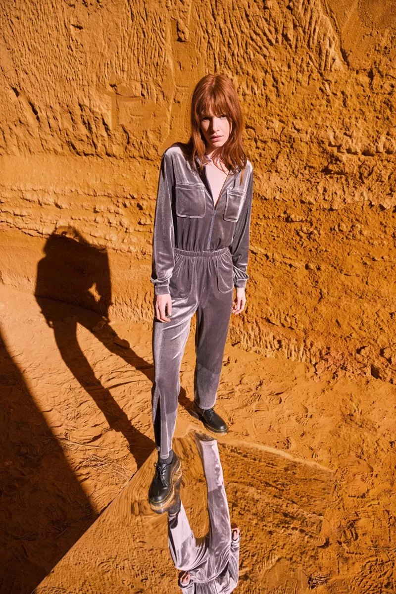 Elevate Your Wardrobe Molly Bracken Grey Velvet Jumpsuit