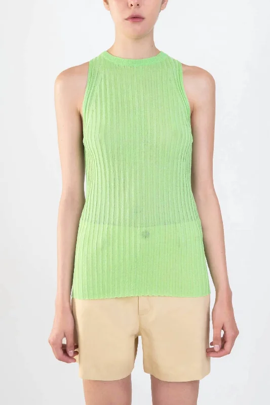 Trendy Threads Glossy Knit Tank In Lime