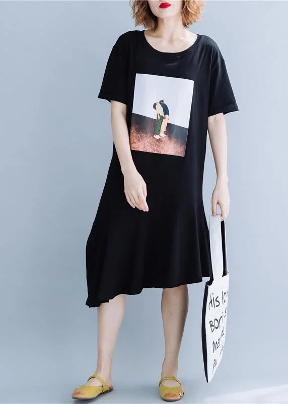 Wardrobe Essentials 100% black cotton clothes o neck patchwork Traveling summer Dresses