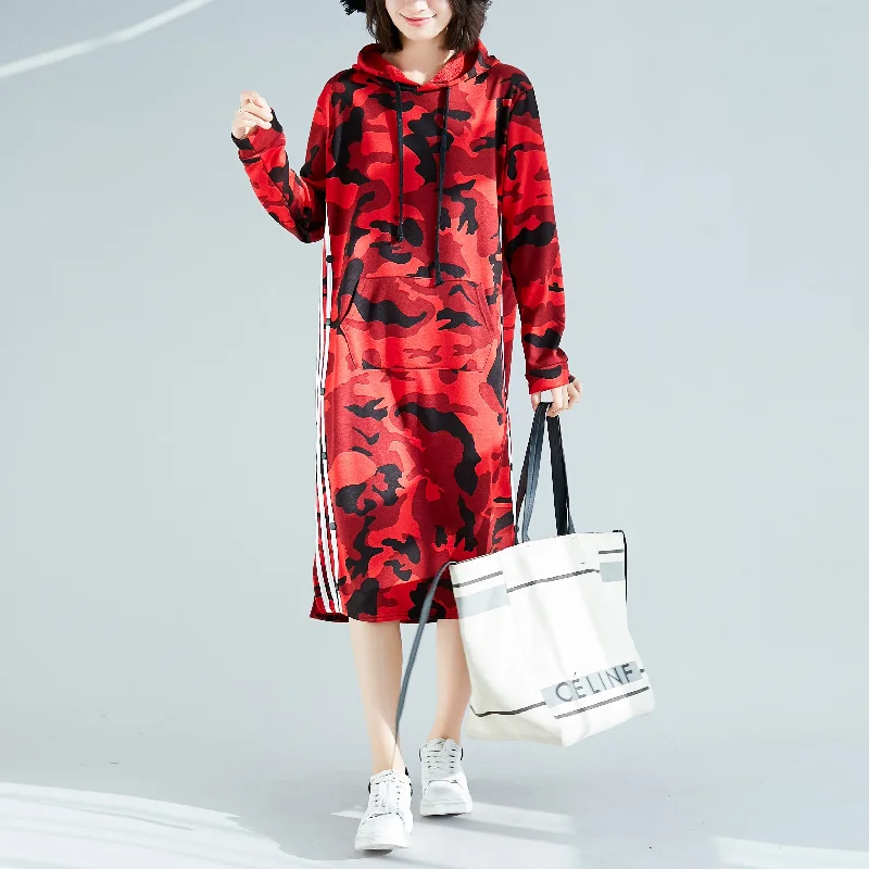 Flash Sale Starts DIY red Cotton dress stylish Fashion Ideas hooded short print Dress