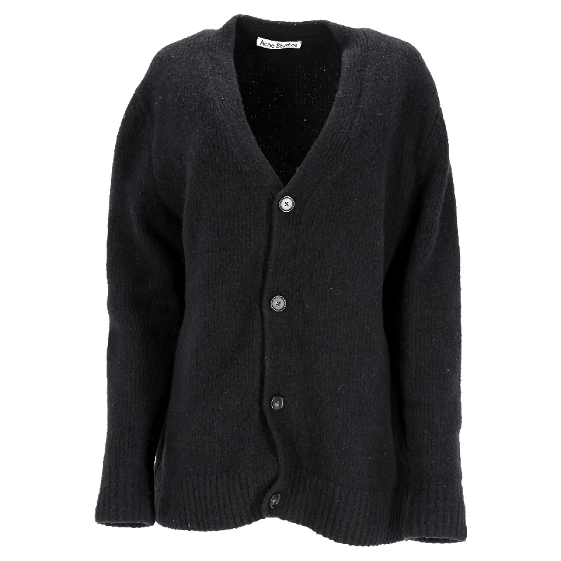 Earthy Tones Acne Studios V-Neck Buttoned Cardigan in Black Wool