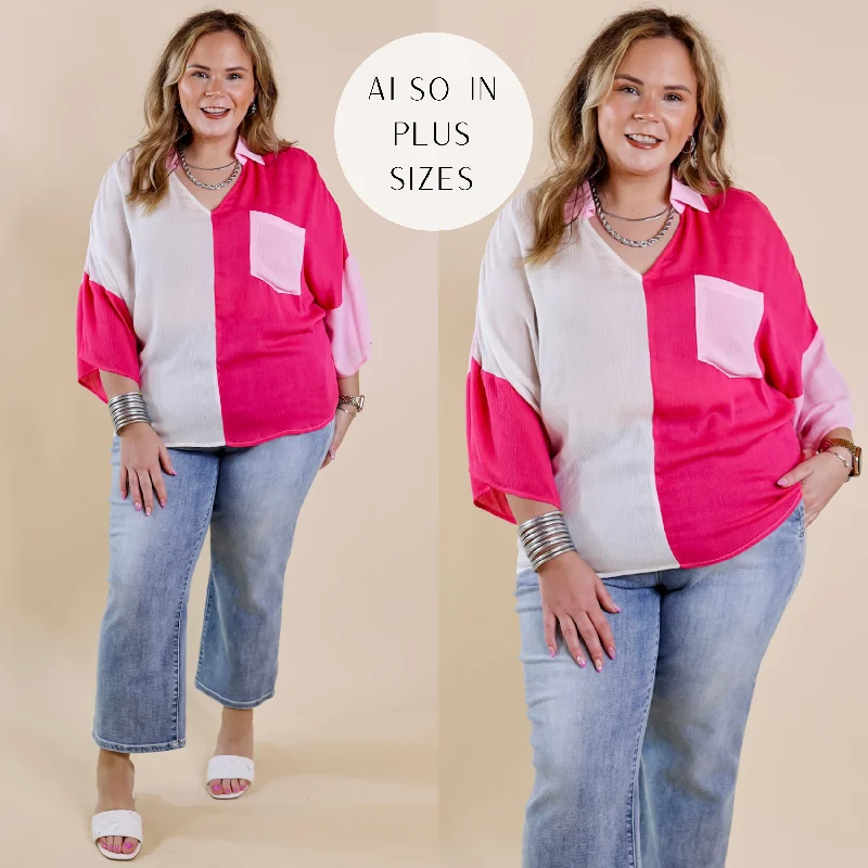 Sophisticated Style Groovy Tunes Color Block Short Sleeve Top in Pink Mix