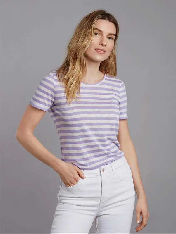 End of Season Sale Short Sleeve Striped Linen T-shirt | Lavender