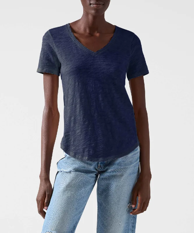 Chic Style, Always In Vogue Slub Jersey Classic V-Neck Tee - Midnight