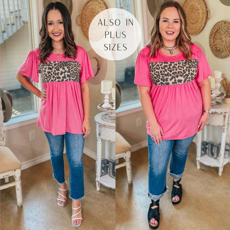 Crazy Price Slashing Last Chance Size Small & Medium | Here With Me Leopard Bust Short Sleeve Babydoll Top in Pink